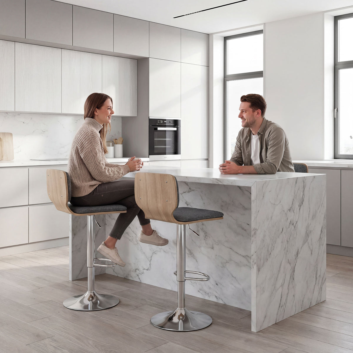 Lot de 2 tabourets de bar chaises de bar réglable en hauteur dossier repose-pieds pivotant 360° 41x47,5x81-102cm gris