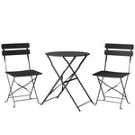 Ensemble Bistrot de Jardin 3 Pièces Table et 2 Chaises Pliantes à Lattes Double Protection Antirouille Noir