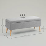 Banc coffre rangement rembourré aspect lin pour chambre à coucher, entrée, salon, charge 220 Kg, 110 x 39 x 45 cm, gris