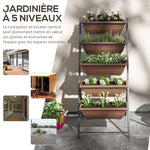 Jardinière surélevée avec étages jardinière verticale avec 5 bacs à fleurs trous de drainage cadre en acier marron