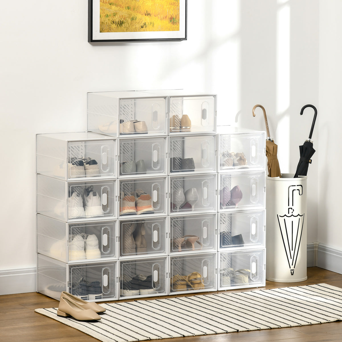 Set di 18 scatole cubiche modulabili portascarpe con ante trasparenti - 25 x 35 x 19 cm