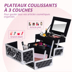 Maletín de maquillaje con organizador de 3 niveles, espejo y cierre con 2 llaves, dimensiones 20L x 15An x 15Al cm, negro