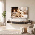 Meuble TV suspendu, meuble télé pour téléviseur jusqu'à 75 pouces, tiroir rabattable 2 étagères 180x24x16cm bois naturel