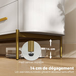 Buffet Salon, Meuble de Rangement avec 2 Portes, 3 Tiroirs, Étagère Réglable et Façade Rainurée, 140x44x79cm, Gris Clair
