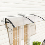 Auvent de porte d'entrée, toit marquise de porte exterieur en polycarbonate et profil aluminium résistante toit abri protection contre la pluie et UV pour terrasse, balcon, 195x75cm, transp.
