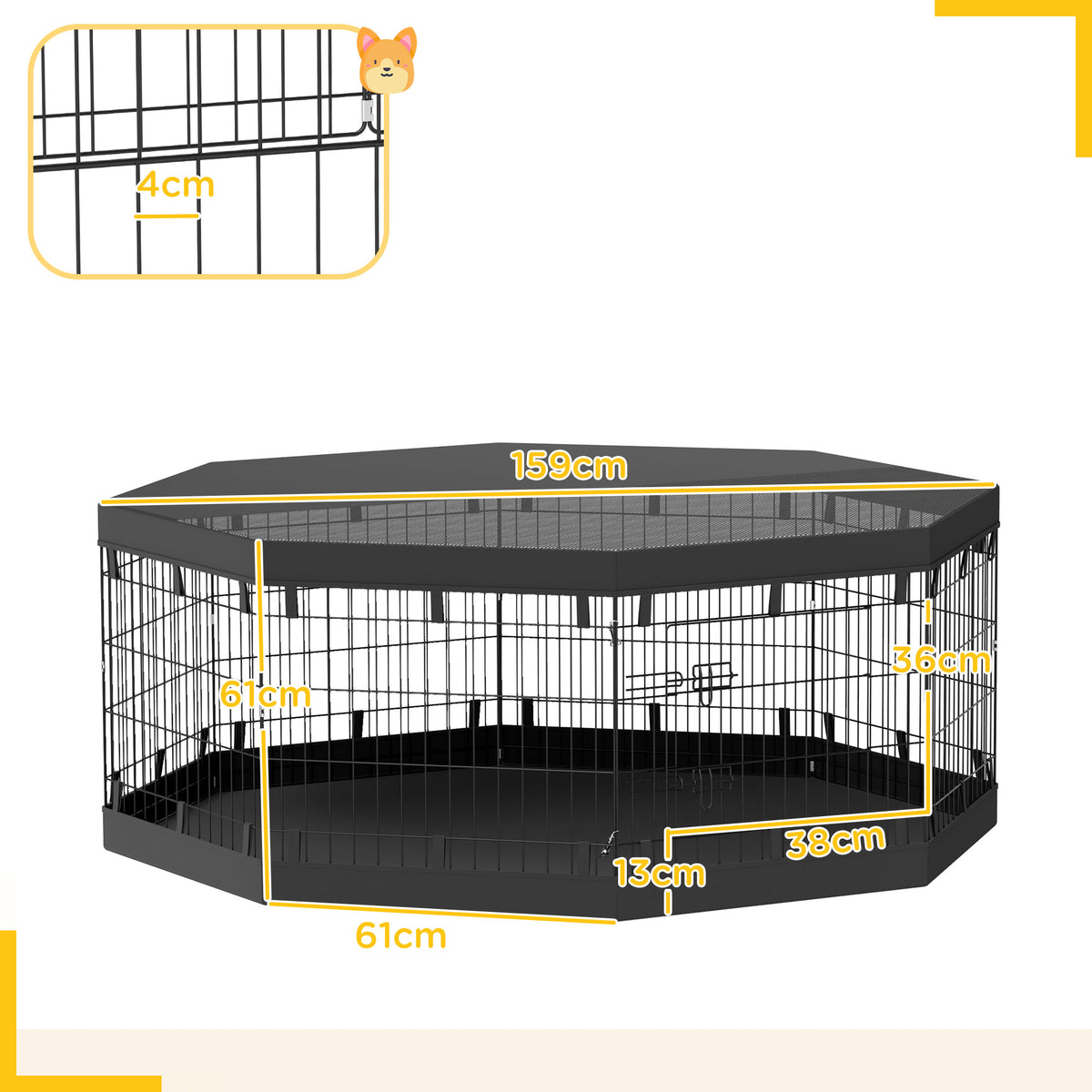 Parc pour chien enclos chien intérieur 8 panneaux pliables avec porte pour chiots acier 61l x 61H cm noir