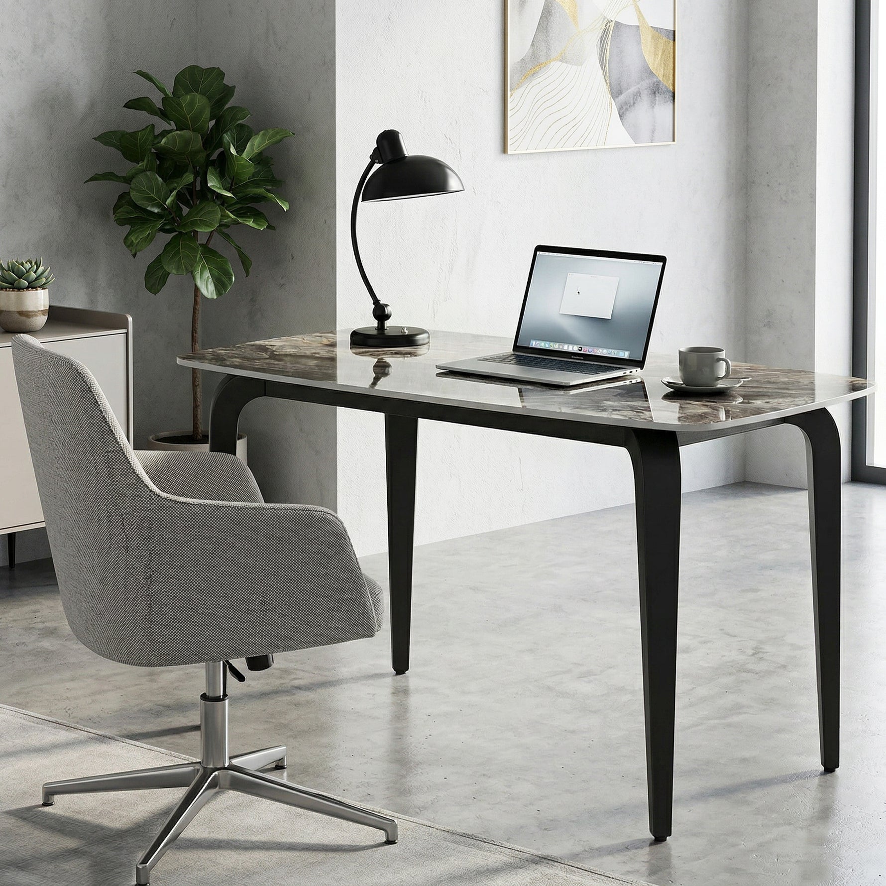 Table à manger rectangulaire pour 4 personnes, 130 x 70 x 75 cm, table de cuisine avec plateau en pierre frittée, marron