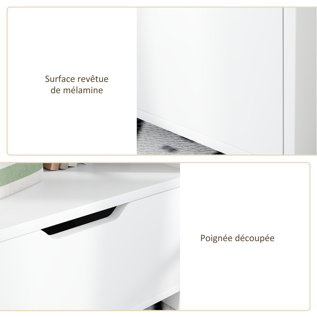 Comodino con cassetto, nicchia e ripiani portaoggetti effetto legno 45 x 35 x 73 cm bianco