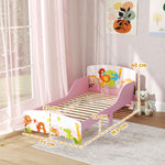 Lit Enfant 70x140 cm motif animal 140 x 70 cm avec sommier à lattes en bois design bas sécurisé rose