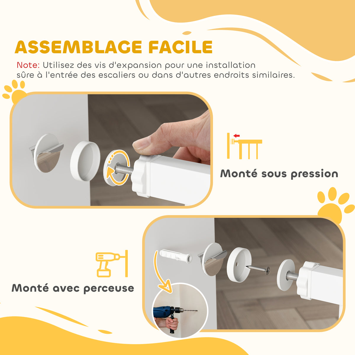 Barrière pour chien, largeur ajustable 76-102cm, barrière extra large avec porte pour chat, blanc