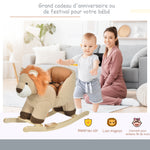 Cheval à Bascule modèle Lion Fonction Musicale Selle Grand Confort Peluche Courte Douce Pour Enfants 18-36 Mois Bois peuplier Marron dim. 68L x 35l x 50H cm