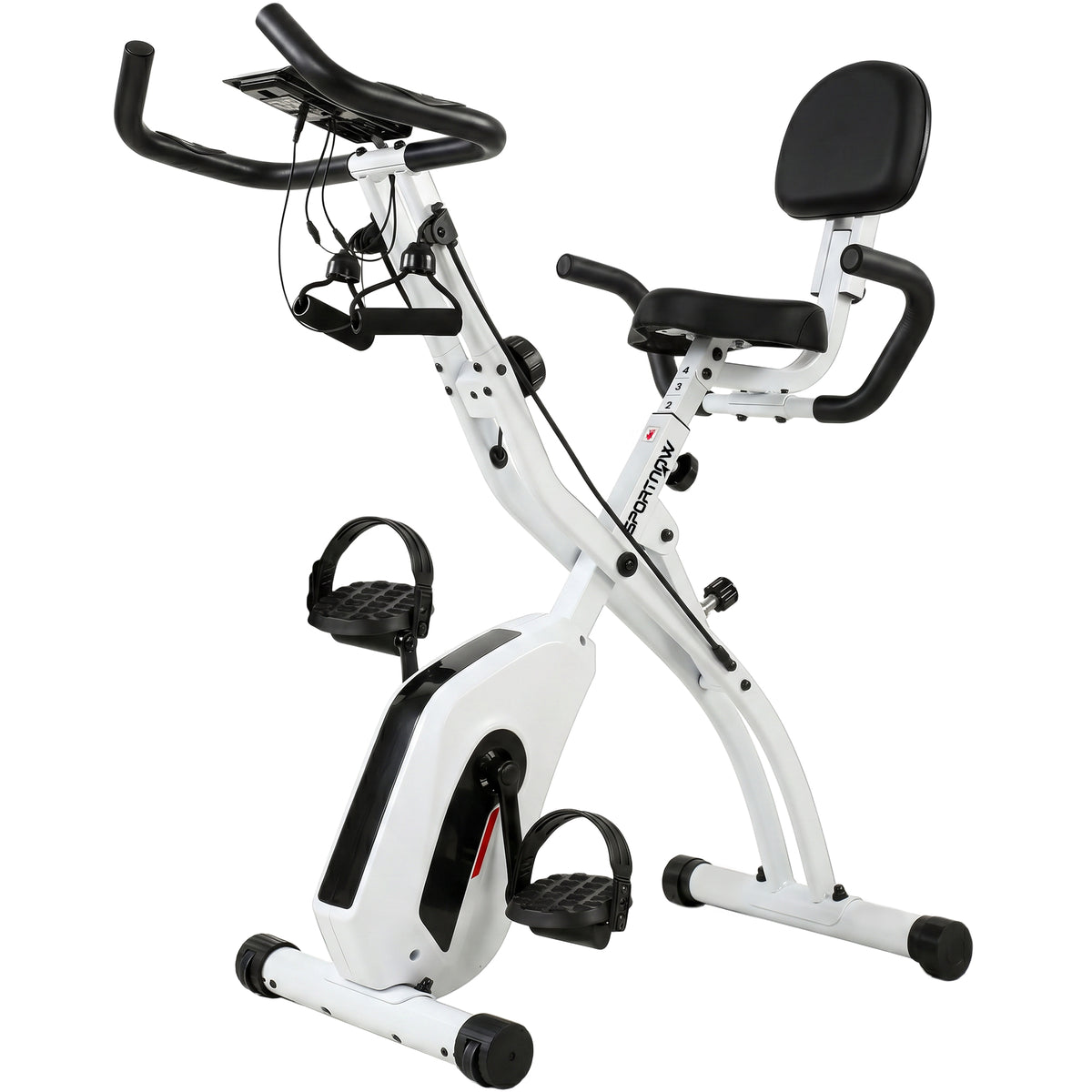 Vélo d'Appartement Pliable Vélo de Fitness 3 en 1 Silencieux Connecté Kinomap Bluetooth et Zwift 105x53,5x109cm Blanc