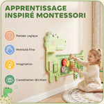 Busy Board Jouet, Tableau d'Activités Murale Dinosaure, Planche Motricité Bébé Educatif pour Garcon Fille 2+ Ans, Vert