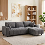 Canapé d'Angle Modulable 242 cm, Canapé 4 Places en L avec Méridienne Réversible, 2 Oreillers, Tissu Aspect Lin, Gris
