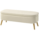 Banc de rangement, bout de lit avec couvercle, pieds en bois, capacité 65 L, jusqu'à 220 kg, 120x42x45cm, beige