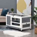 Clapier en bois cage à lapin villa pour lapin avec plateau coulissant, porte verrouillable, dessus ouvrable gris