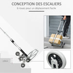 Diable escalier pliant en aluminium avec 6 roues et sangle - charge de 70 kg avec - argent et noir