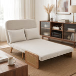 Canapé Convertible 2 Places, Canapé-Lit 3 en 1 Chenille 103cm, Dossier Réglable, 2 Oreillers, Accoudoirs en Bois, Crème-1