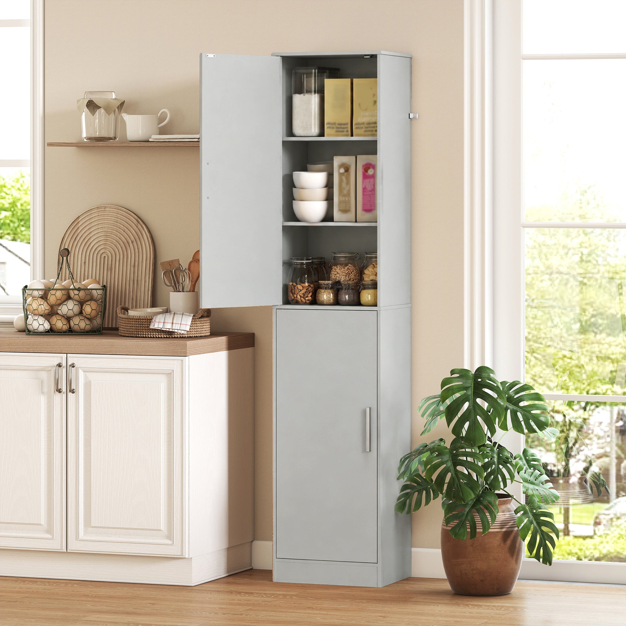 Colonna da bagno a 6 livelli, mobile contenitore stretto, 2 ante e 4 ripiani regolabili, 40x35x180cm, verde