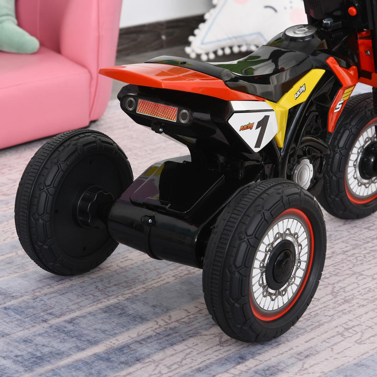 Tricycle Enfants Moto Cross Effets musicaux et Lumineux Coffre Rangement Rouge