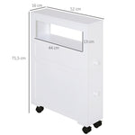 Badezimmer-Rollwagen, WC-Schrank, offenes Regal mit 2 Schubladen, 16 x 52 x 71,5 cm, weiß
