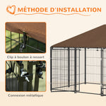 Chenil extérieur pour Chiens en acier et Tissu Oxford Support gamelle et Toit résistant aux intempéries Espace spacieux-6
