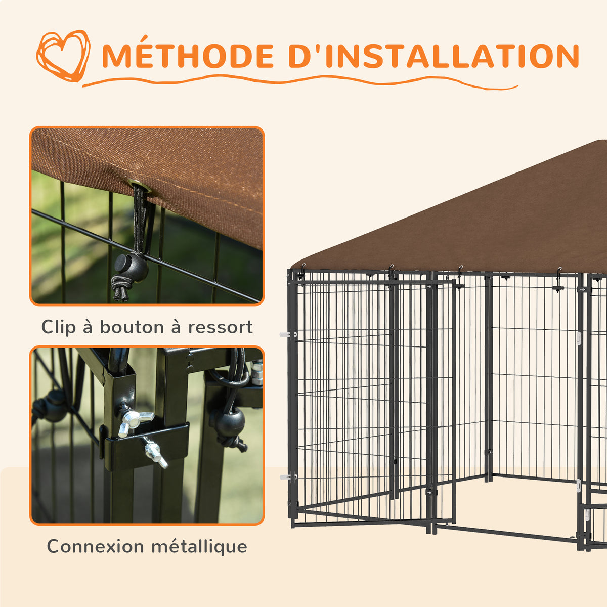 Chenil extérieur pour Chiens en acier et Tissu Oxford Support gamelle et Toit résistant aux intempéries Espace spacieux-6