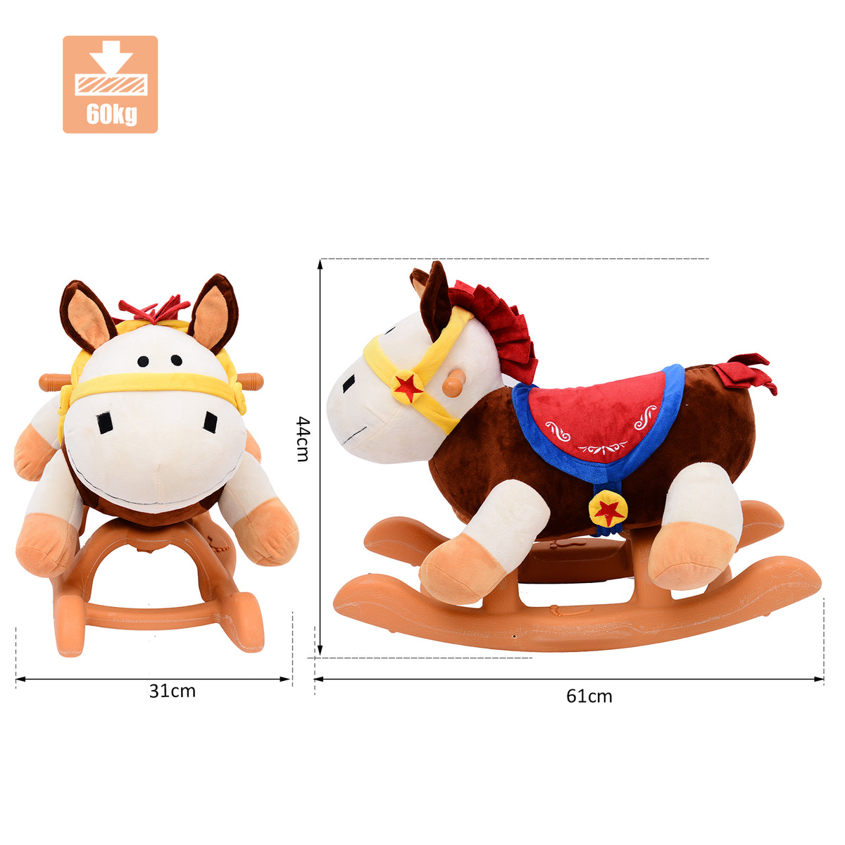 Jouet à bascule cheval à bascule modèle âne marron beige blanc