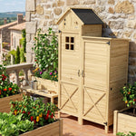 Armoire de Jardin en Bois Abri de Jardin Toit en Asphalte Double Zone et Étagères Amovibles 106x57x167cm Naturel