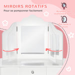 Coiffeuse Enfant avec Tabouret, Coiffeuse Bureau 2 en 1 Miroir triptyque et tiroir Coulissant Blanc Acrylique