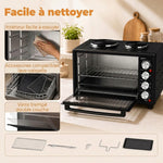 Minihorno con 2 placas de cocción y rustidor 46L 2850 W, horno de convección multifunción, temporizador, negro