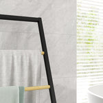 Porte-serviettes sur pieds en bambou et acier avec 4 barres support 40,5L x 28l x 98H cm - noir et naturel