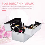 Mallette maquillage valise maquillage à 3 niveaux, boîte de cosmétiques avec clés, 36,5 x 24 x 29 cm, argent