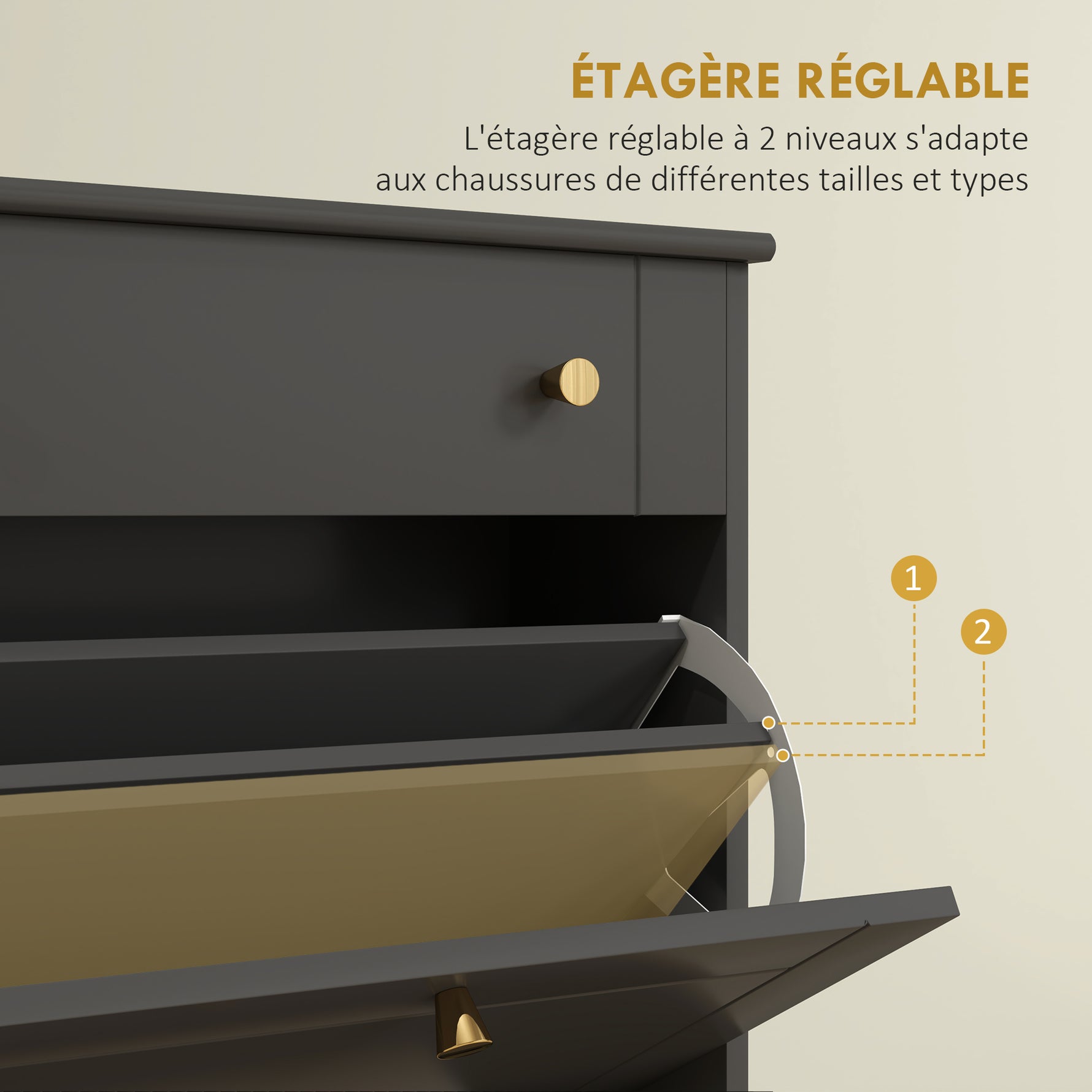 Meuble chaussure entrée étroit avec tiroirs à portes abattants et étagère réglable, 60 x 23,5 x 98,5 cm, noir