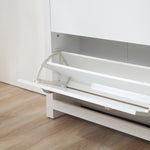 Meuble à chaussures 12 paires, armoire à chaussures étroite avec 2 tiroirs rabattables et étagères réglables, poignées coquilles métal, pour couloir, entrée, 79 x 23 x 90,5 cm, blanc et chêne