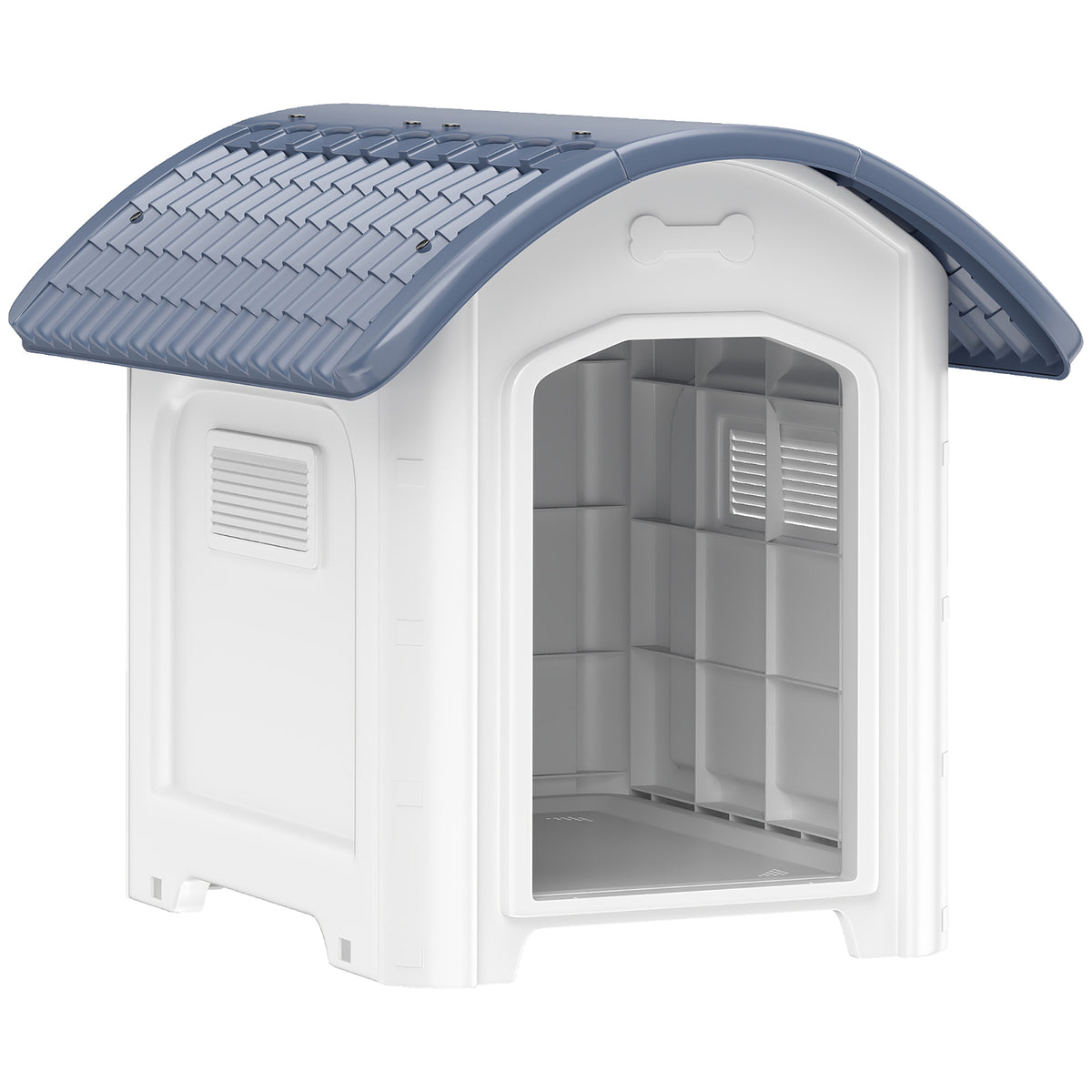 Niche pour Chien Extérieur, Maison pour Chien en Plastique avec Sol Surélevé et Amovible, Toit Imperméable, Gris