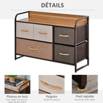 Commode Meuble de Rangement 5 tiroirs en Tissu 87,5 x 29 x 58 cm Marron et Beige