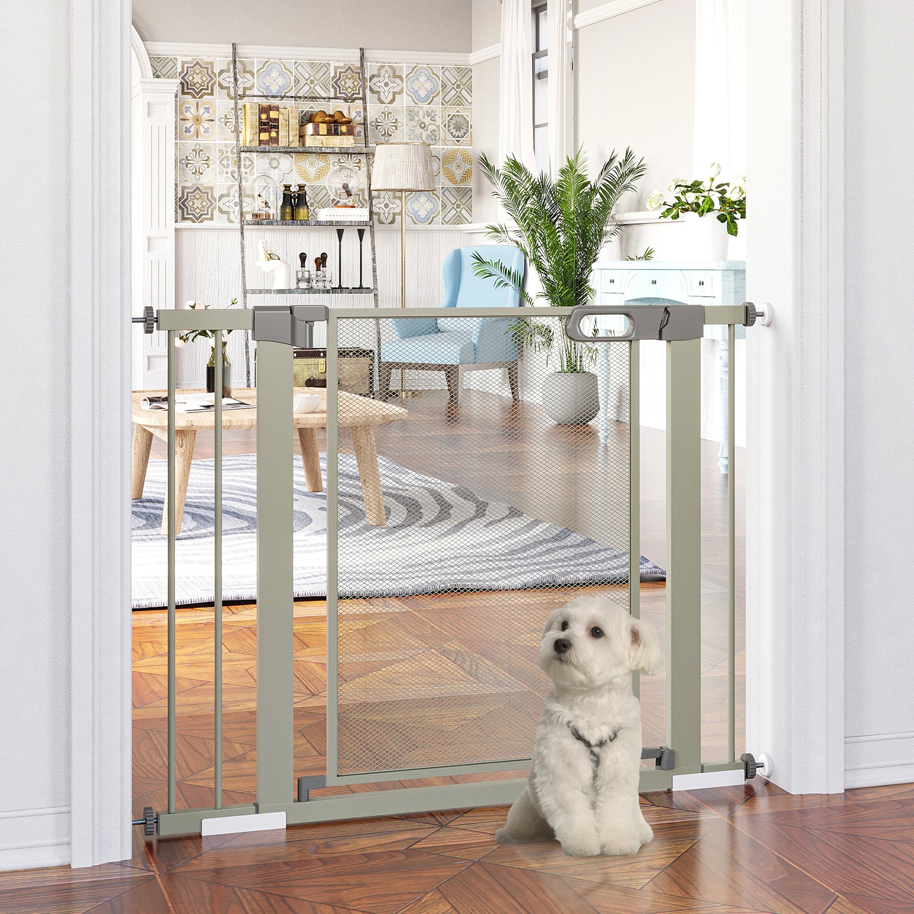 Lot de 2 barrières de sécurité pour animaux domestique avec fermeture automatique double verrouillage largeur 75-103 cm