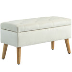 Aufbewahrungsbank, Truhenbank aus Stoff in Samtoptik, Holzfüße, max. Belastbarkeit 120 kg, 80 x 35 x 42 cm, Creme