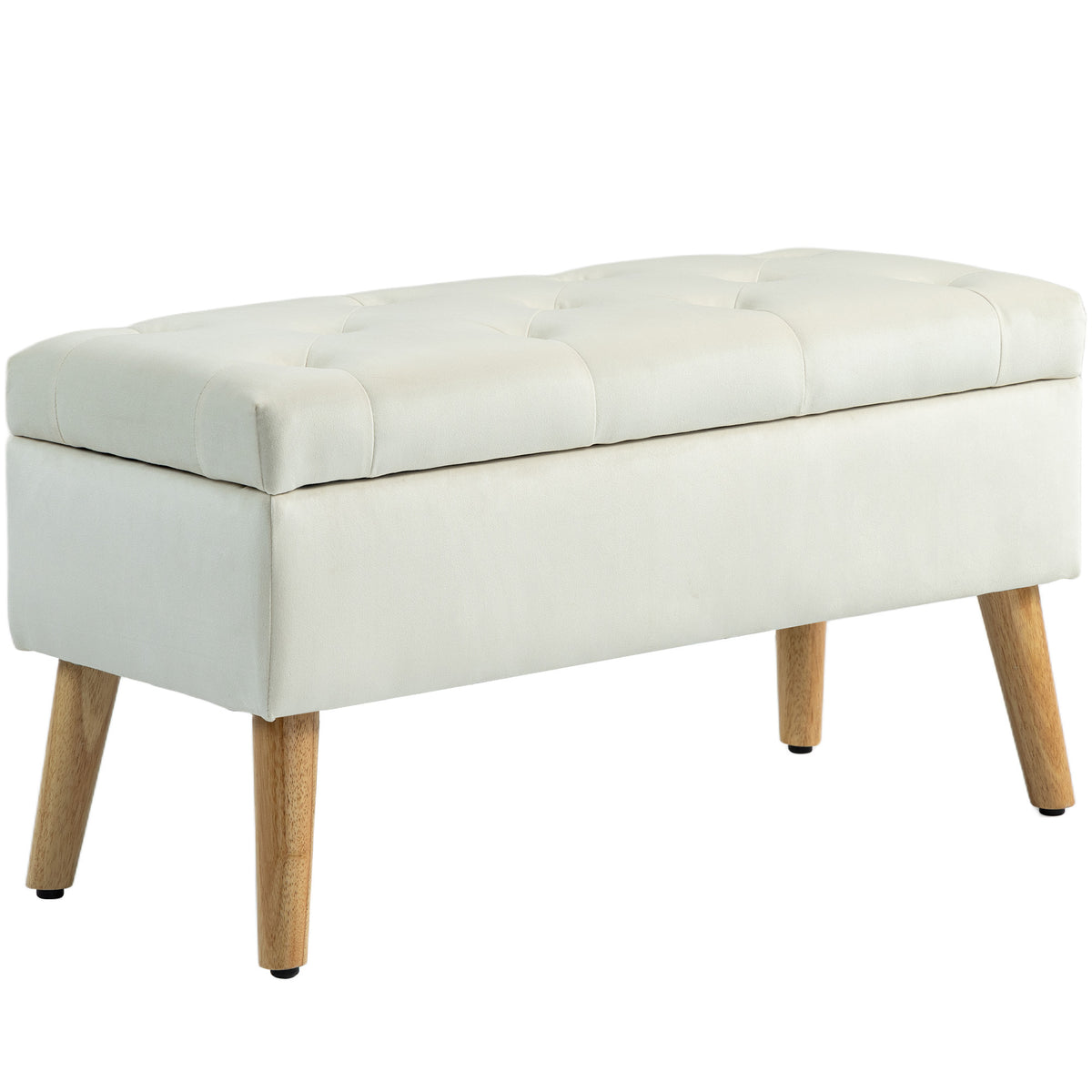 Aufbewahrungsbank, Truhenbank aus Stoff in Samtoptik, Holzfüße, max. Belastbarkeit 120 kg, 80 x 35 x 42 cm, Creme