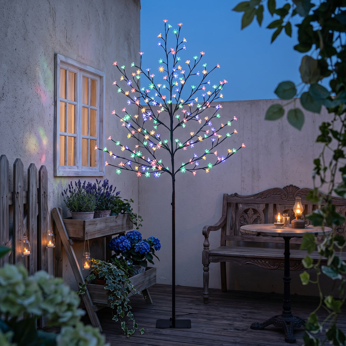 Árbol luminoso 180 cm Cerezo artificial luminoso, 200 LED y 20 ramas flexibles, decoración interior y exterior