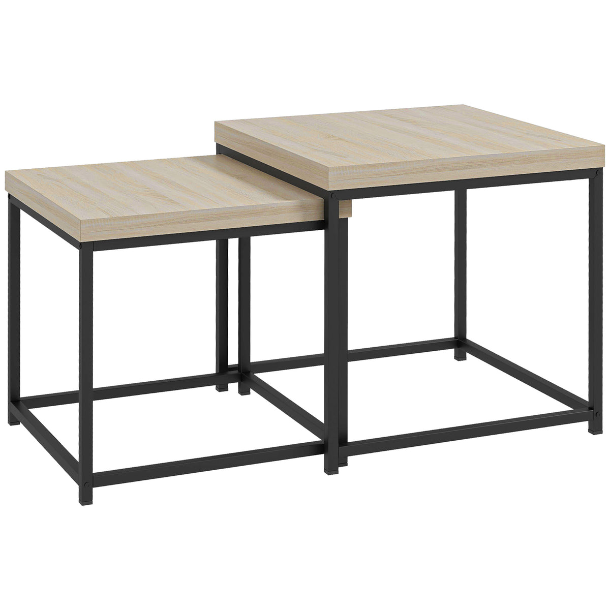 Lot de 2 tables gigognes tables basses carrées tables de salon cadre en acier et plateaux en panneaux de particules