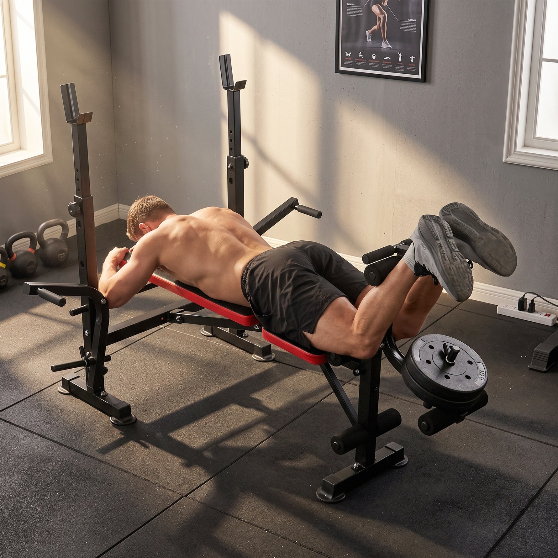 Banc de musculation Fitness entrainement complet avec support d'haltères dossier réglable acier 175 x 139 x 127 cm noir