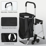Chariot de courses pliable caddie de courses portable à roulettes avec siège pliable, sac amovible, 46x59,5x97cm, noir