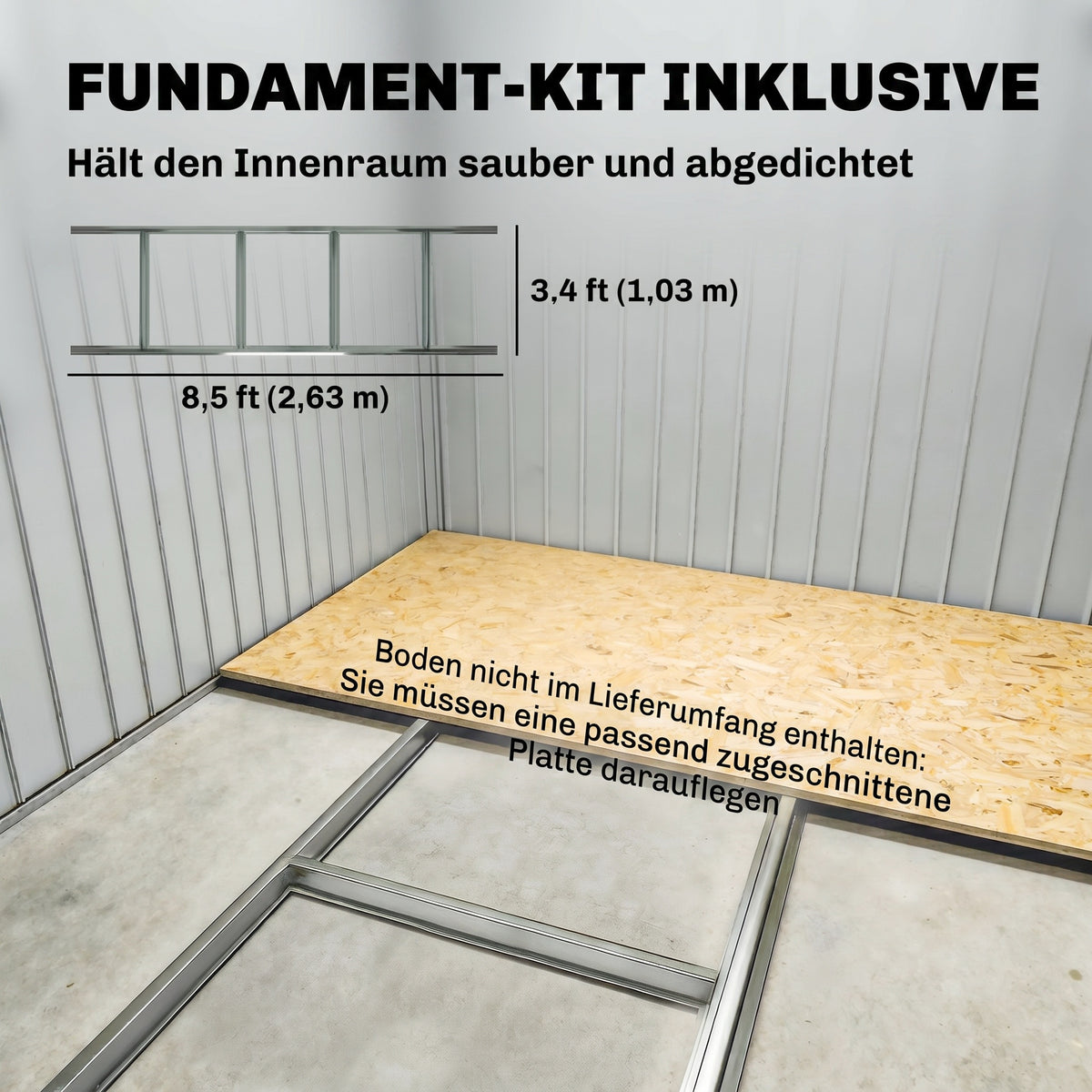 Abri de jardin 5,4 m² 2,77 x 1,95 x 1,92 m kit de fondation porte coulissante ventilations acier galvanisé, gris