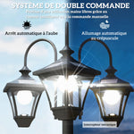 Lampadaire Extérieur sur Pied à 3 Têtes avec Bac à Fleurs, Capteur Automatique Crépuscule à L'aube, 52x52x185cm, Noir