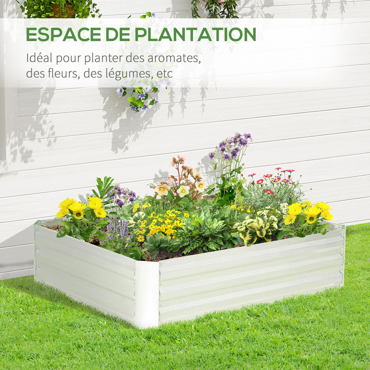 Lit de jardin surélevé carré potager en acier galvanisé protection contre mauvaises herbes 120 x 90 x 30 cm argent