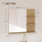 Miroir Salle de Bain avec 3 Étagères 60 x 48 cm, Miroir Mural Modern pour chambre à coucher, bureau, Chêne