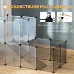 Enclos lapin interieur, 2 niveaux, parc modulable pour petits animaux, 27pcs, 140 x 70 x 90 cm, noir