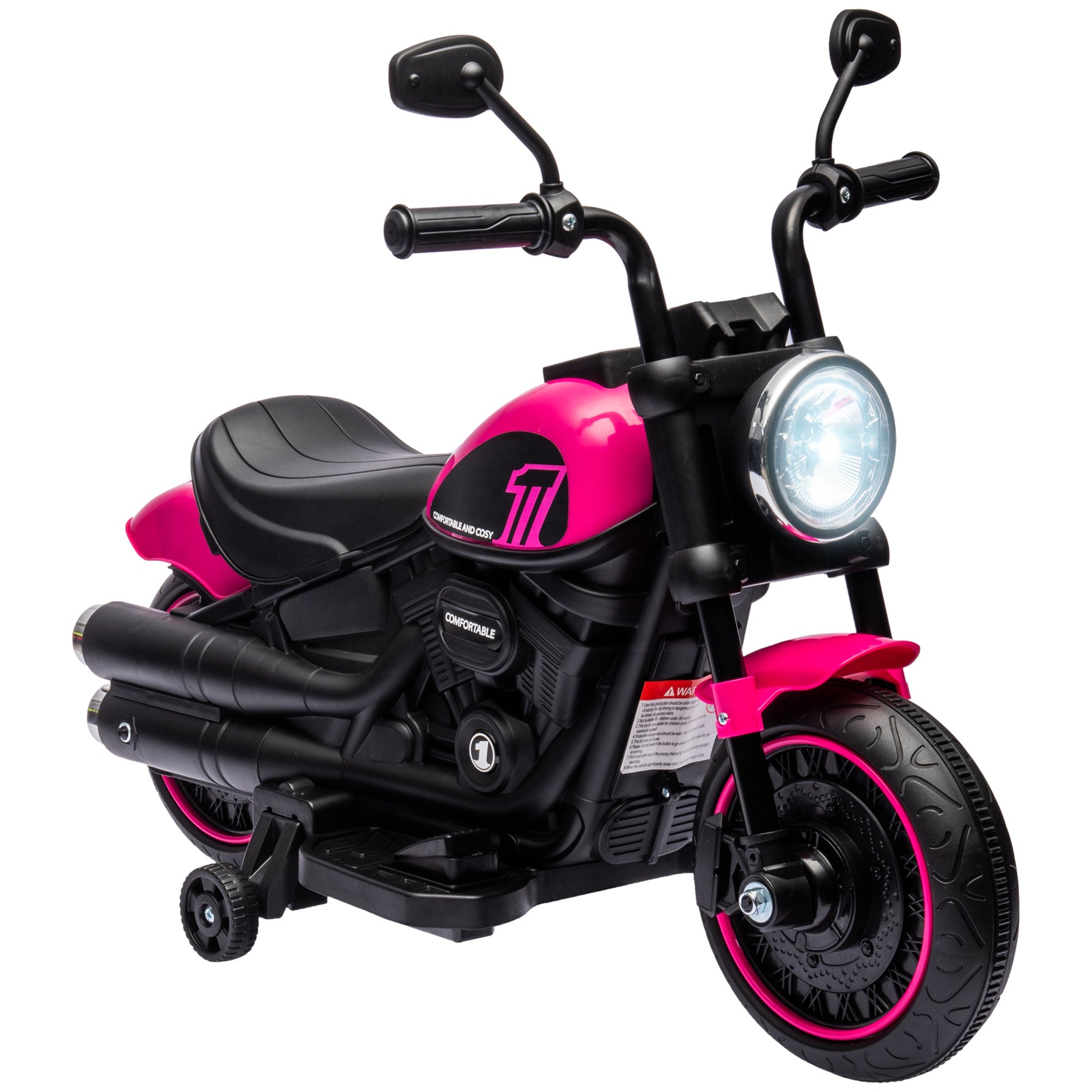 Moto électrique pour enfants 3 km/h 6V avec phare LED 2 roues d'entraînement de 18 à 36 mois avec moteur puissant rose